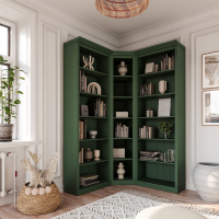 Kit com 3 estantes para canto em Madeira Maciça com 3 peças– Na cor verde| Coleção Biblioteca
